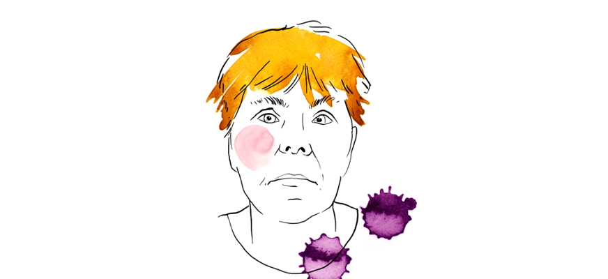 En illustration av Sofia Thoresdotter, med rött kort hår och beslutsam blick. 