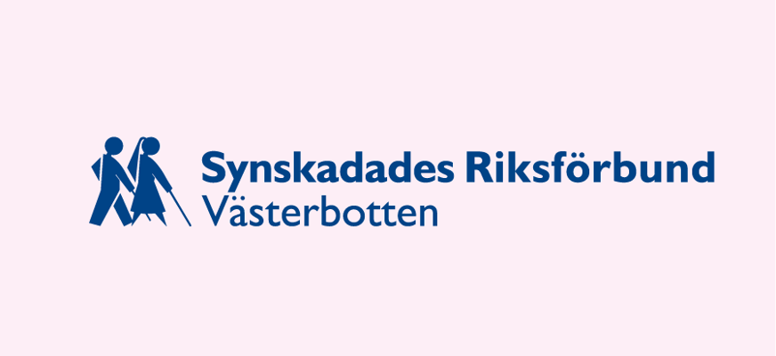 Blå och rosa logotyp för SRF Västerbotten.
