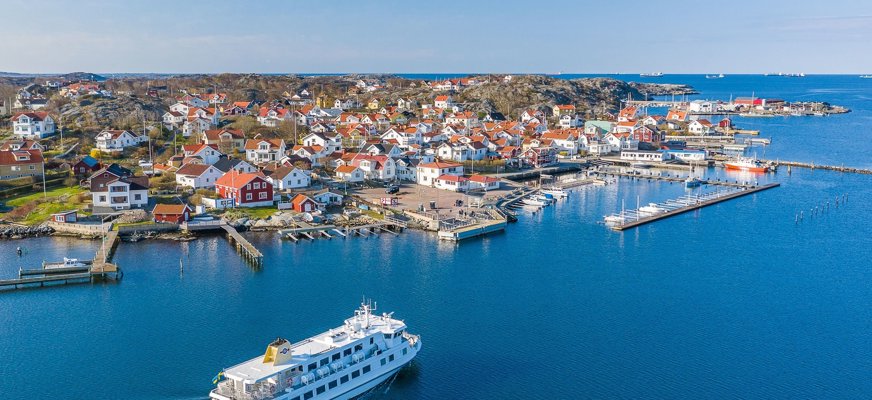 Bilden är ett flygfoto över Styrsö
