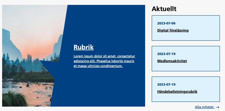 Exempel på hur tvåtredjedels-layout kan se ut. Tre små kalenderhändelser får plats till höger om puffen.