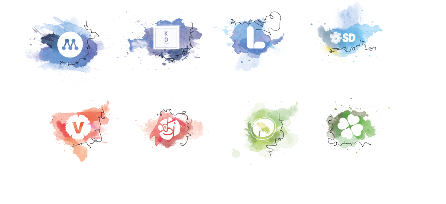 Bilden är en illustration där alla riksdagspartiers partisymboler framträder, men inte så som de brukar ses utan som målningar snarare än grafiska element.