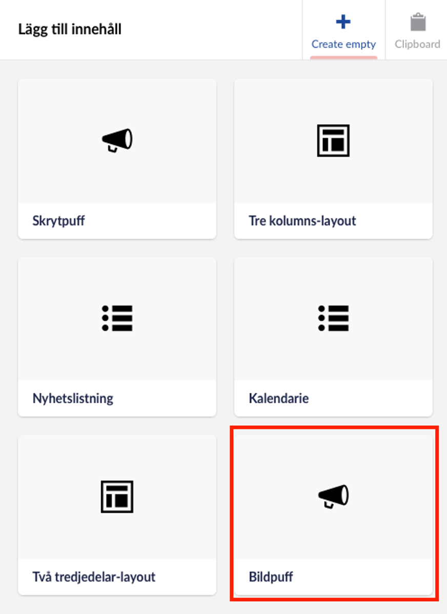 Bildpuff symboliseras av en megafon-ikon