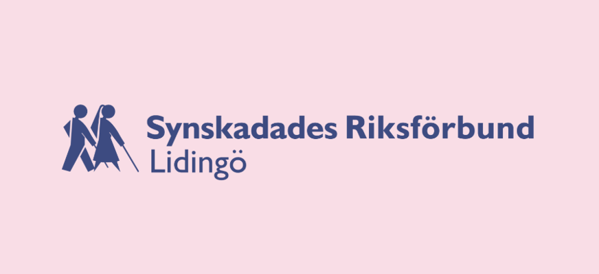 SRF Lidingös logotyp i blått med rosa bakgrund