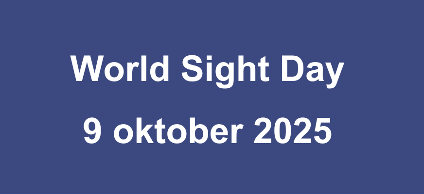 World sight day den 9 oktober 2025 står angivet med vit text, ovanpå en mörkblå bakgrund