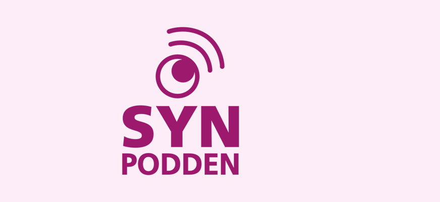 Bild på ett öga och ljudvågor samt texten Synpodden