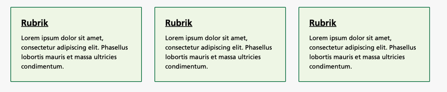 Förhandsvisning av de tre kolumnerna. De visas i exemplet med ljusgrön bakgrund och mörkgrön ram.