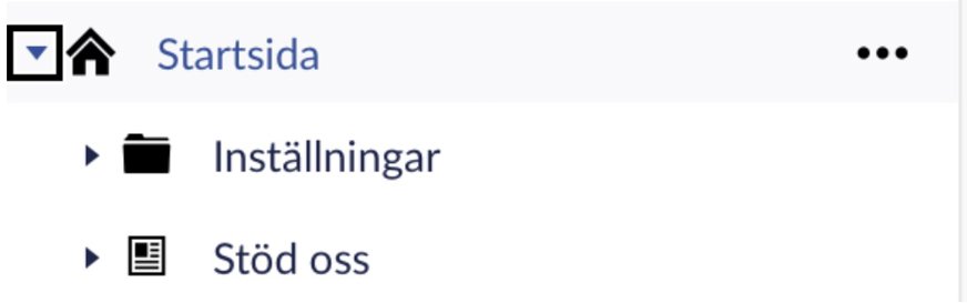 När expandera-knappen är utfälld är pilen neråtvänd.