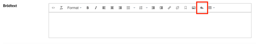 Inmatningsfältet för brödtext har en knapprad. Den knapp vi behöver ligger näst sist i raden.