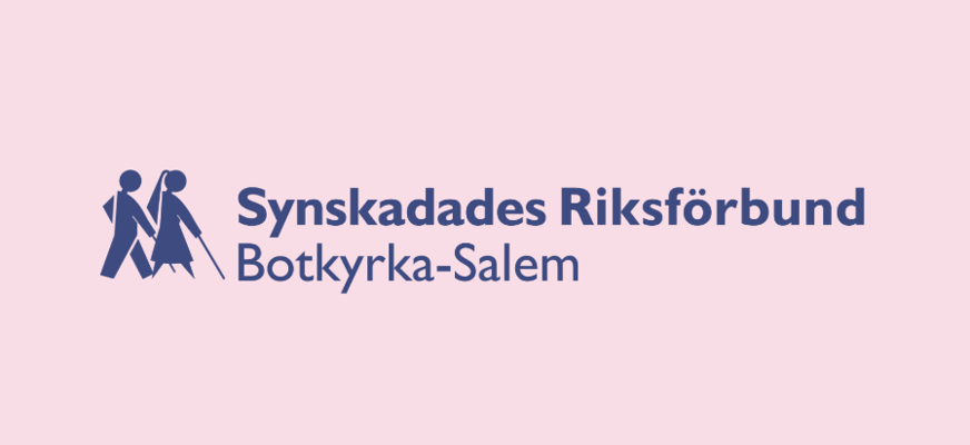 SRF Botkyrka Salems logotyp i blått med rosa bakgrund