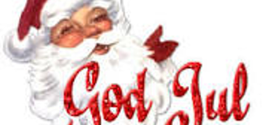 En jultomte och där står också God Jul