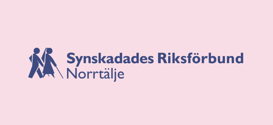 SRF Norrtäljes logotyp i blått med rosa bakgrund