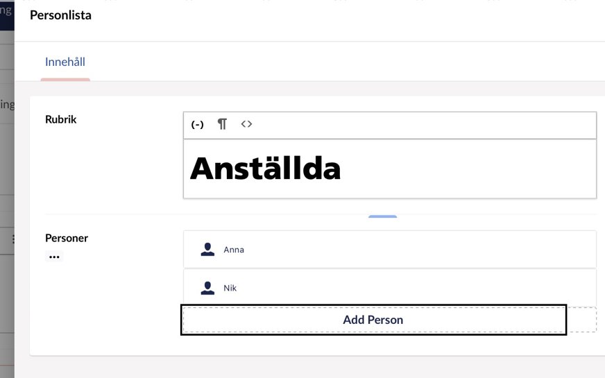Knappen Add Person ligger sist i panelen Personlista