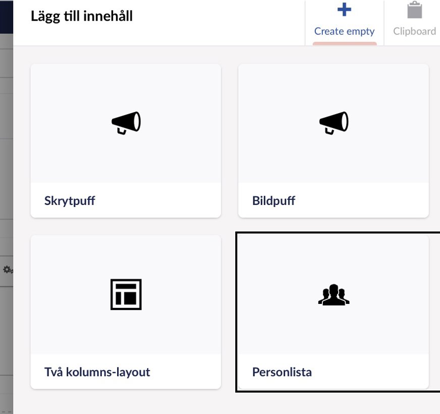 Personlista visas som fjärde alternativet under Lägg till innehåll