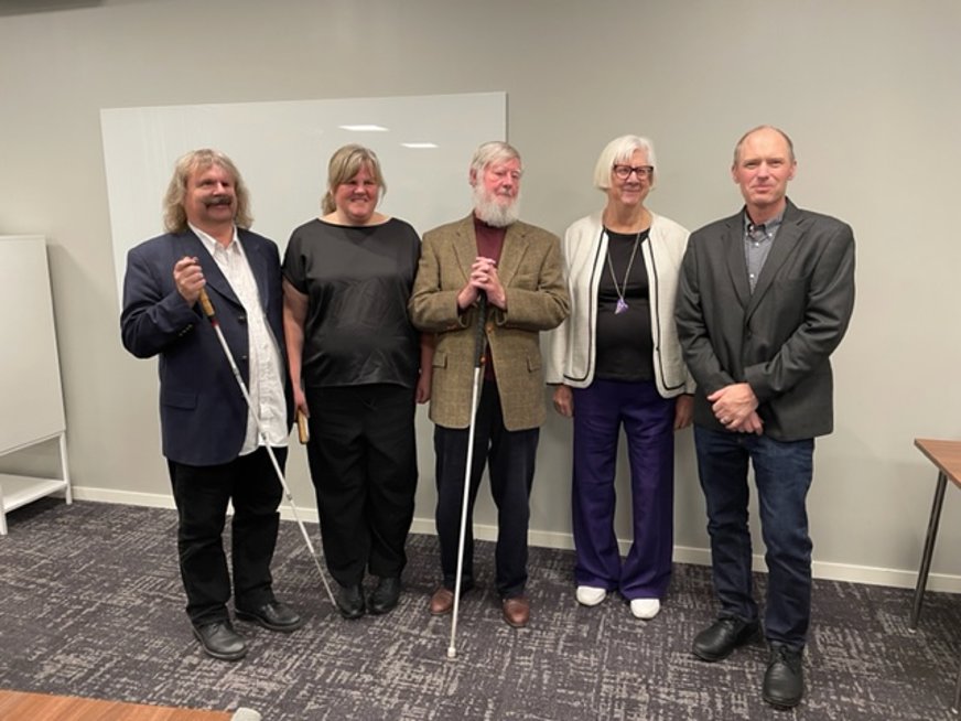 SRF Uppsala län 85-årsjubilieum 2022. Fyra tidigare och en nuvarande ordförande.