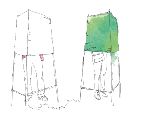 Illustration, två valbås