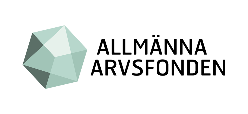 Almänna Arvsfondens logotyp som består av texten "Almänna Arvsfonden" samt en grön "ikosaeder", en 20-sidig geometrisk form